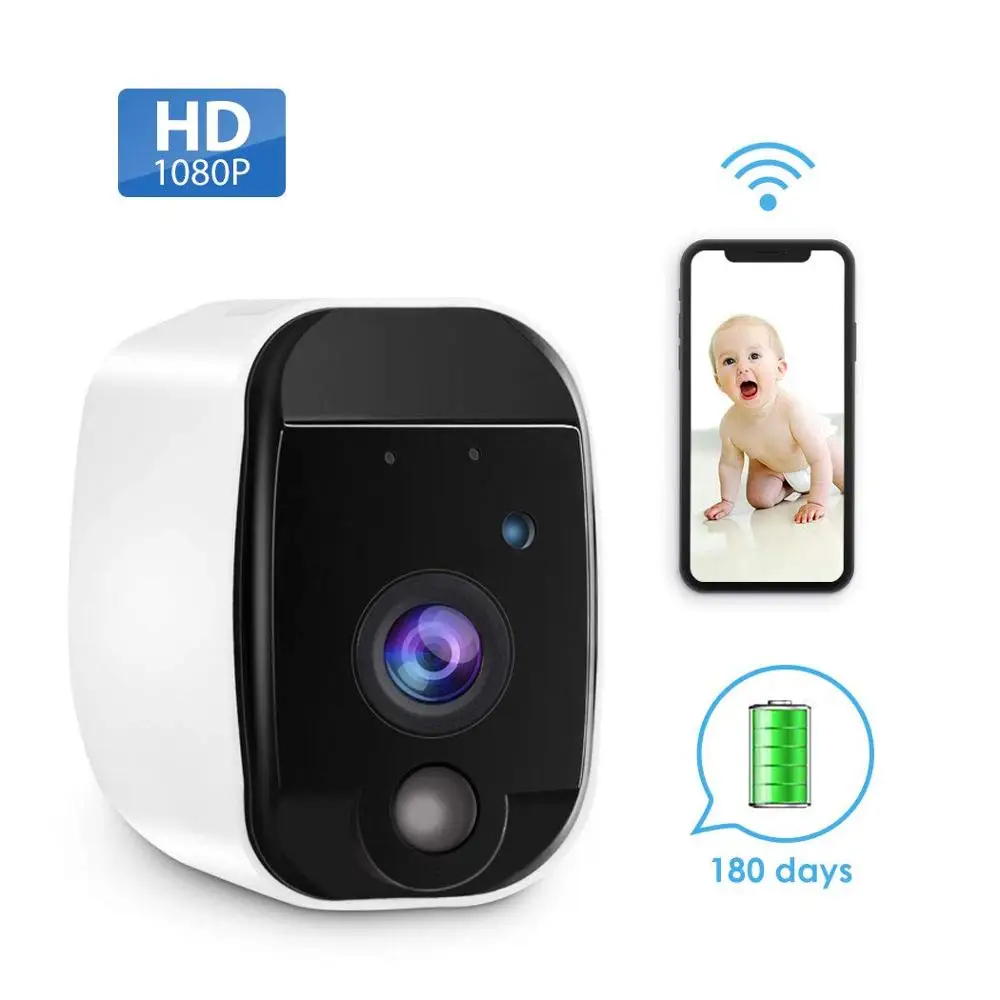 Беспроводная домашняя камера безопасности с перезаряжаемой батареей HD видео для