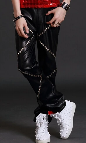 Бесплатная доставка! Панк-клуб мужские певицы персональные кожаные штаны для