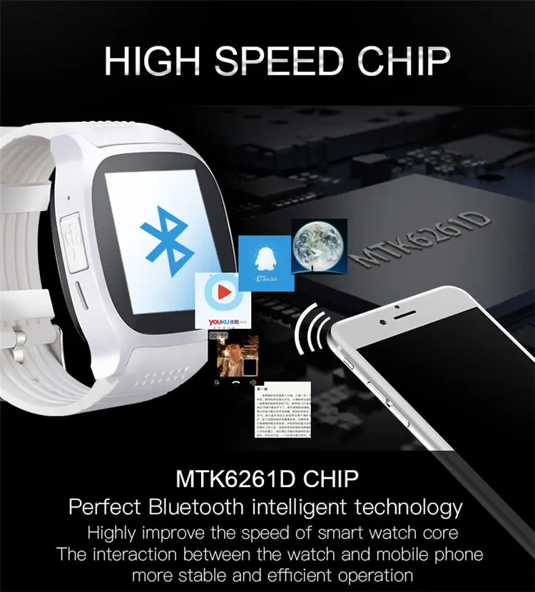 Горячие T8 Bluetooth Смарт часы с камерой музыкальный плеер Facebook Whatsapp Синхронизация SMS