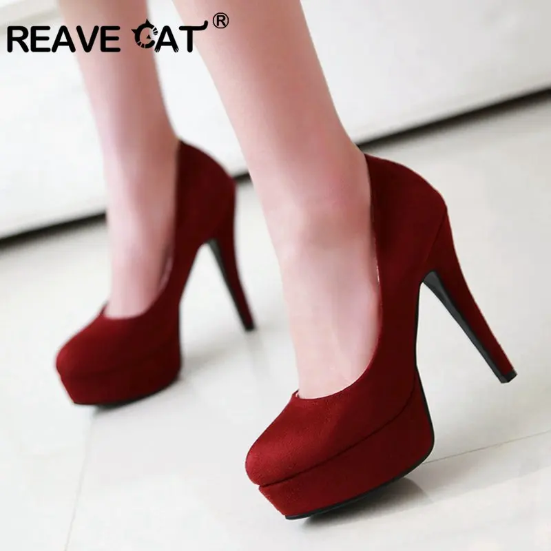 REAVE CAT/обувь на платформе и высоком каблуке женские туфли-лодочки новинка, весенне-летняя рабочая обувь из флока с круглым носком Большие размеры 331-43, синий цвет, A298