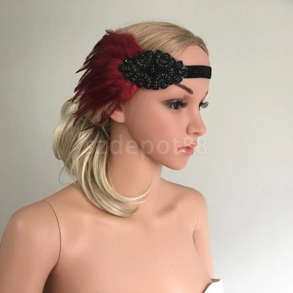 Винтажная повязка на голову с черным пером 20 s хрустальный свадебный головной