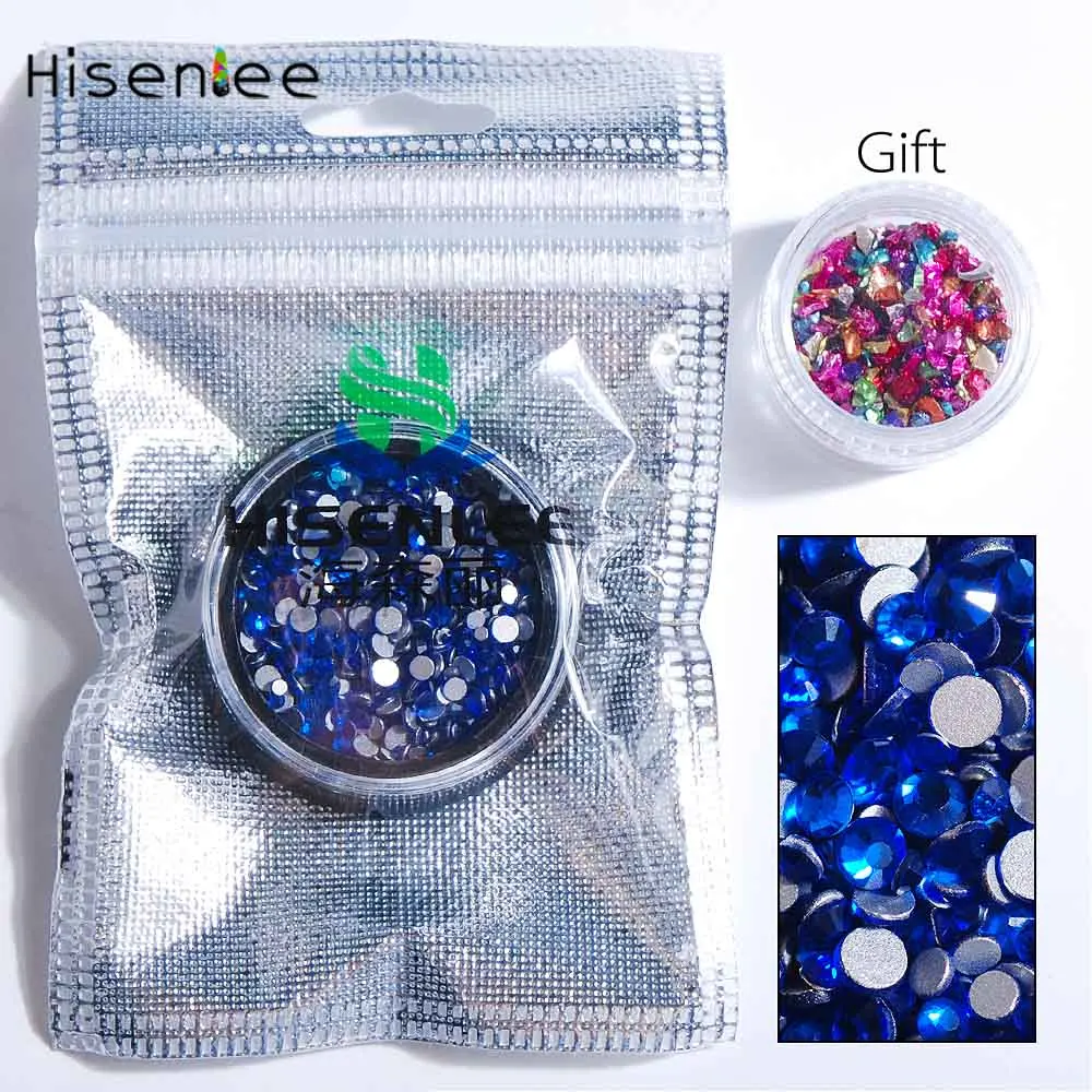 Hisenlee, SS3-SS10, Стразы для ногтей маленького размера, отправка в коробку, подарок, разбитое стекло, камень, плоская задняя сторона, Кристальный стиль, 3D, дизайн ногтей, сделай сам - Цвет: Sapphire