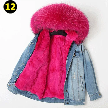 12 OFTBUY, зимняя женская куртка, пальто с натуральным мехом, парка с воротником из натурального енота, подкладка из кролика Рекс, джинсовая куртка, уличная мода - Цвет: 12