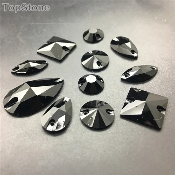 TopStone Jet черный цвет смешанные размеры формы смолы пришить стразы с плоской задней стороной акриловые камни стразы кристалл и камни для платья