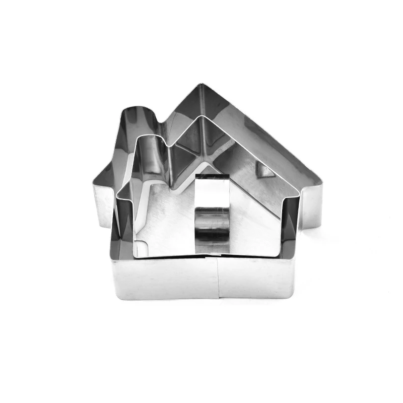 F house shape Мусс кольцо 3D Сердце цветок формы для торта нержавеющая сталь формы для выпечки Кухня десерт украшения торта инструменты с коробкой - Цвет: F house shape