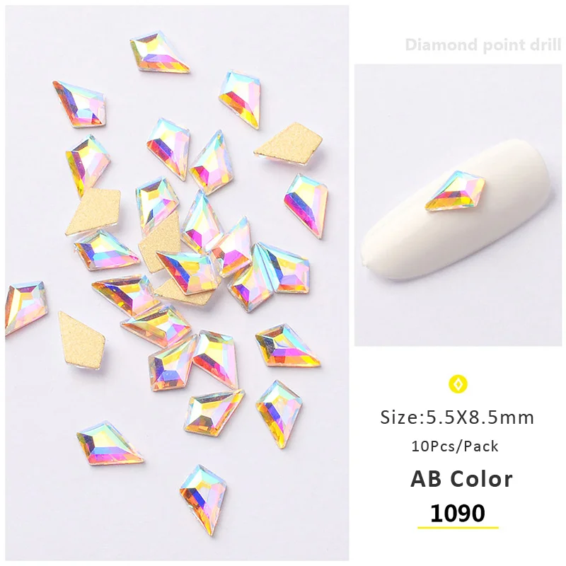 10pcs 1090 10 шт цветные хрустальные стразы для украшения для ногтей стеклянный камень 3D блестящие стразы аксессуары для самостоятельного маникюра - Цвет: 10pcs 1090