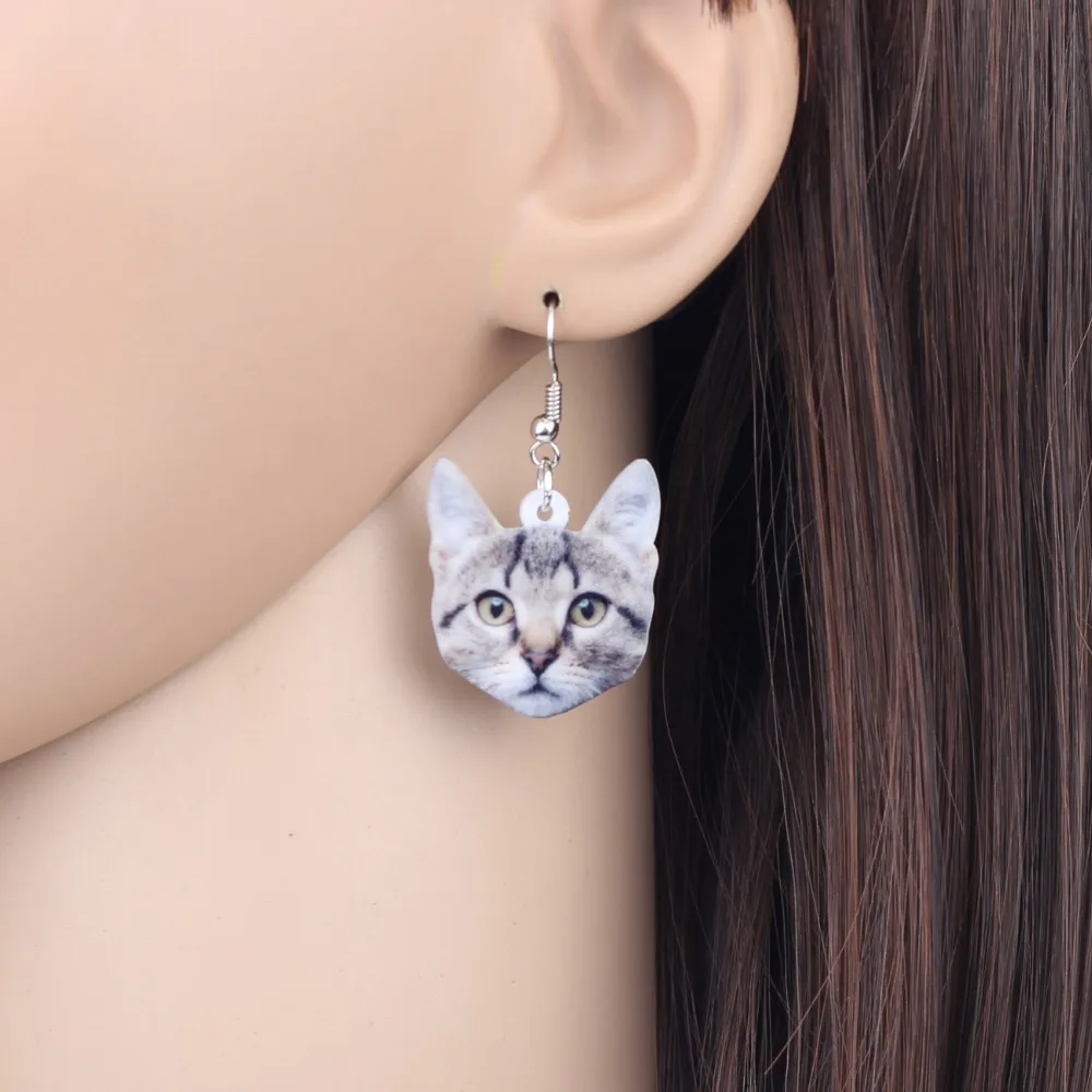 Женские акриловые сережки подвески Bonsny длинные висячие серьги с котом и котенком