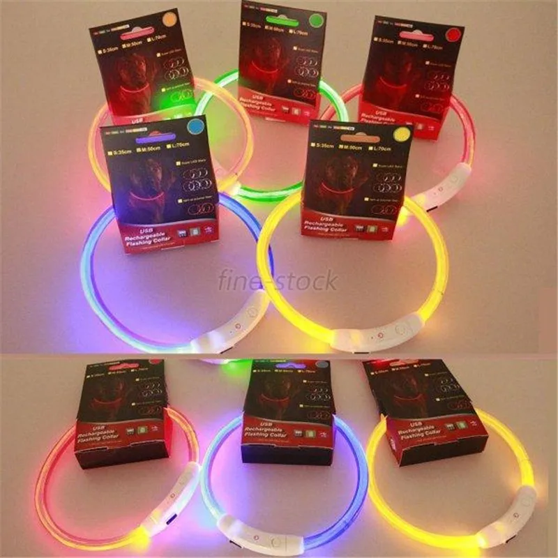 Mascotas Perros ошейники для собак Led Перезаряжаемый Usb регулируемый мигающий ночной ошейник для собак пластиковый однотонный ошейник AA