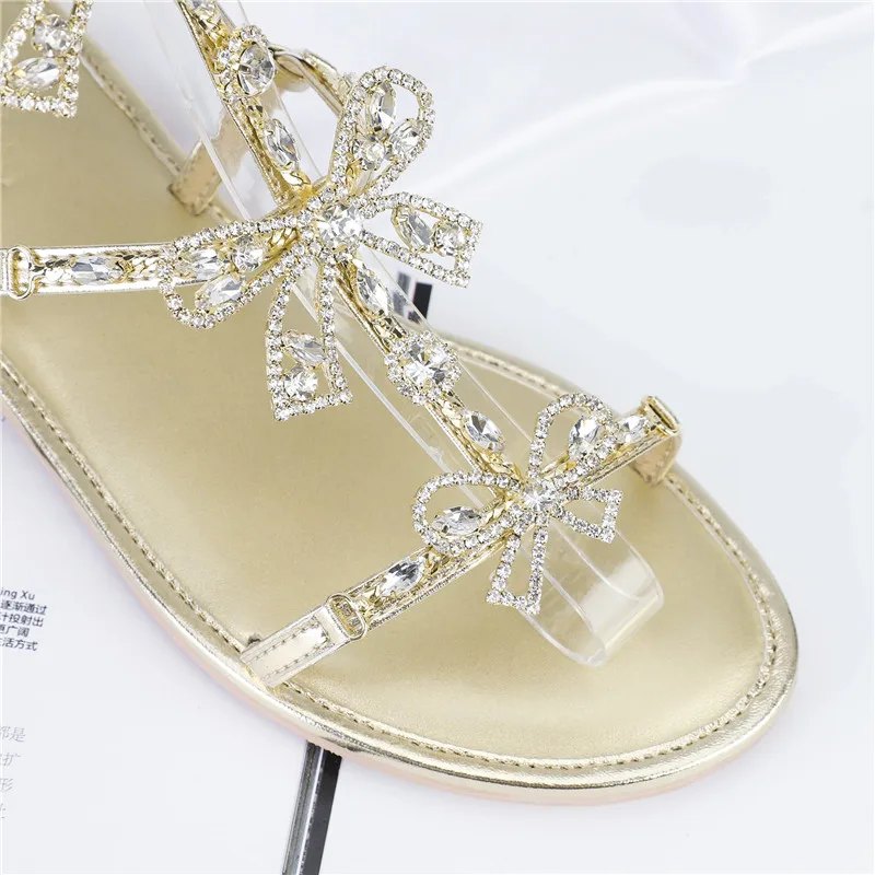 Сандалии женские со стразами Повседневная пляжная обувь на Плоском Каблуке