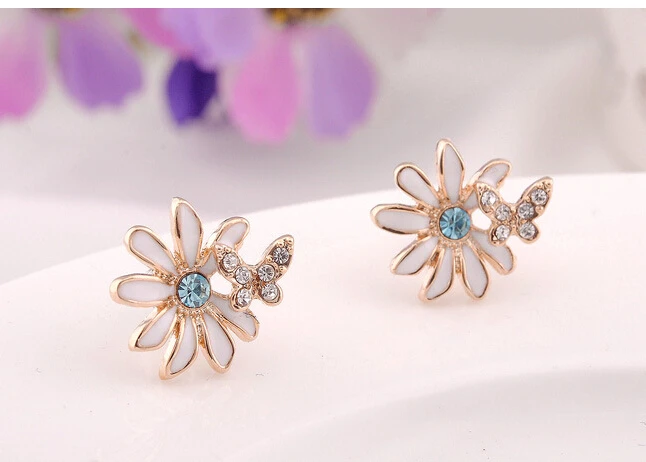 Роскошные серьги-гвоздики в виде бабочек с кристаллами 2 цвета E2426 | Украшения и