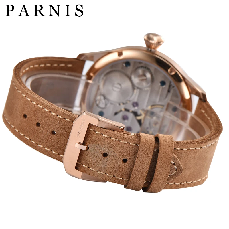 

44mm Men Mechanical Watch Hand Wind Mechanical Wristwatch Parnis Silver Black Gold Case Waterproof Luminous Hand Winding Watches