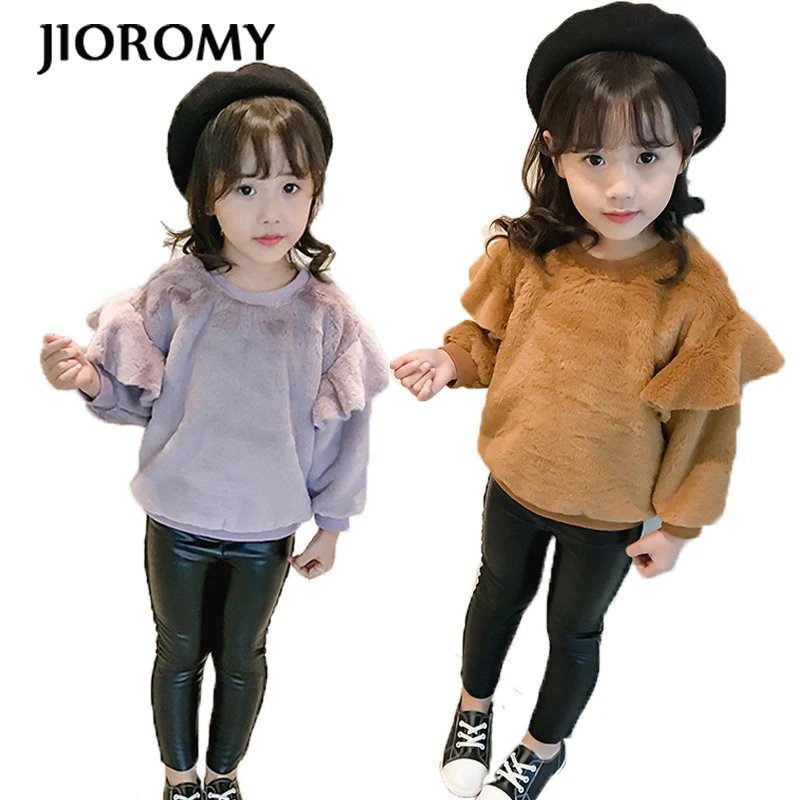 JIOROMY/футболка для девочек г. Зимние плотные Шерстяные Теплые Топы с оборками и круглым вырезом для больших девочек, детская одежда