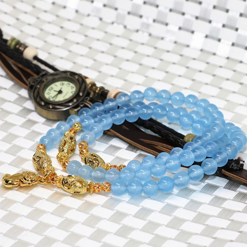 Аксессуары высокого качества золотого цвета из голубого нефрита халцедона 6 мм