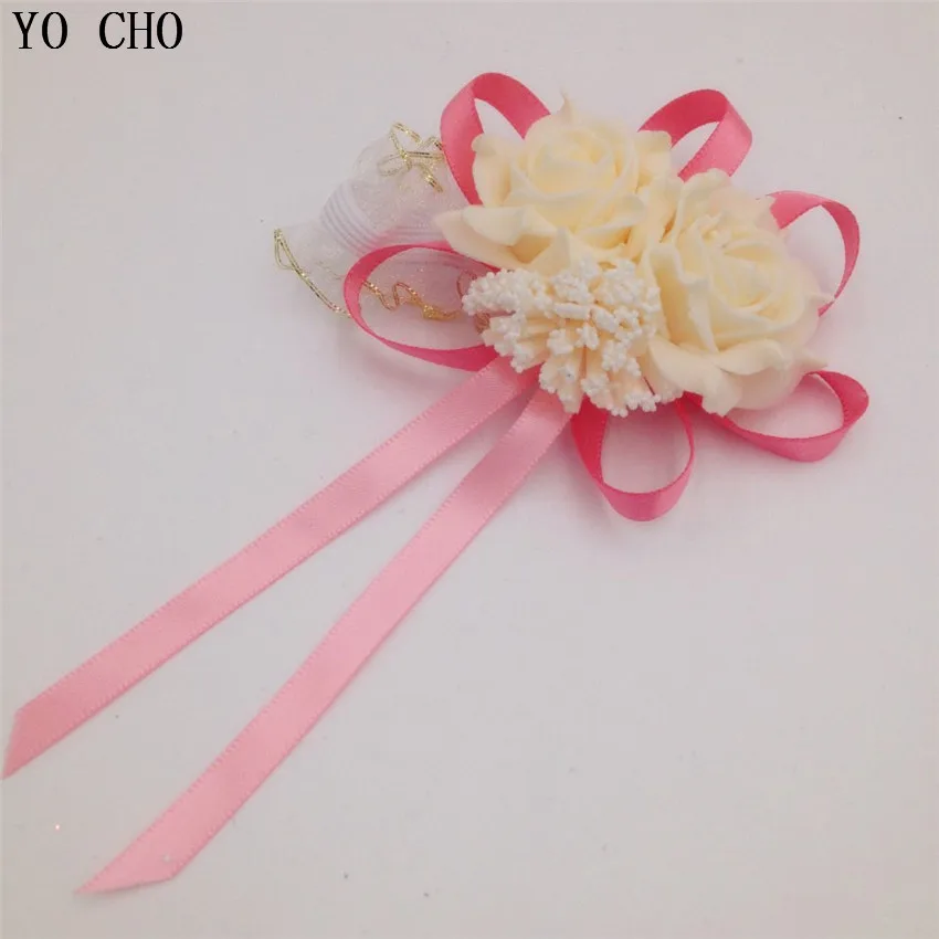 YO CHO Wholesale 10 pcs/lot Wrist Corsage Bridesmaid Sisters hand flowers Artificial Bride Flowers For Wedding Party Decoration | Дом и сад