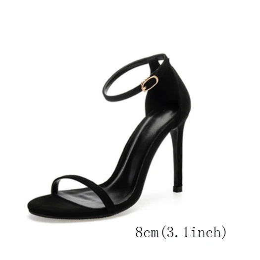 black suede 8cm Туфли-лодочки на высоком каблуке, с ремешком на лодыжке, на шпильке, известный бренд, с открытым носком, золотистые Замшевые женские туфли-Фетиш, экзотические сандалии для танцев, для стриптиза - Цвет: black suede 8cm