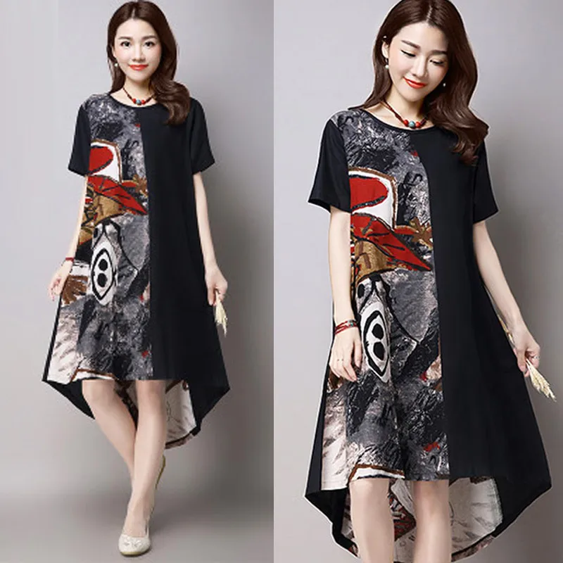 Ilstile 2017 S-5XL Винтаж женские Цветочный принт нерегулярные короткий рукав