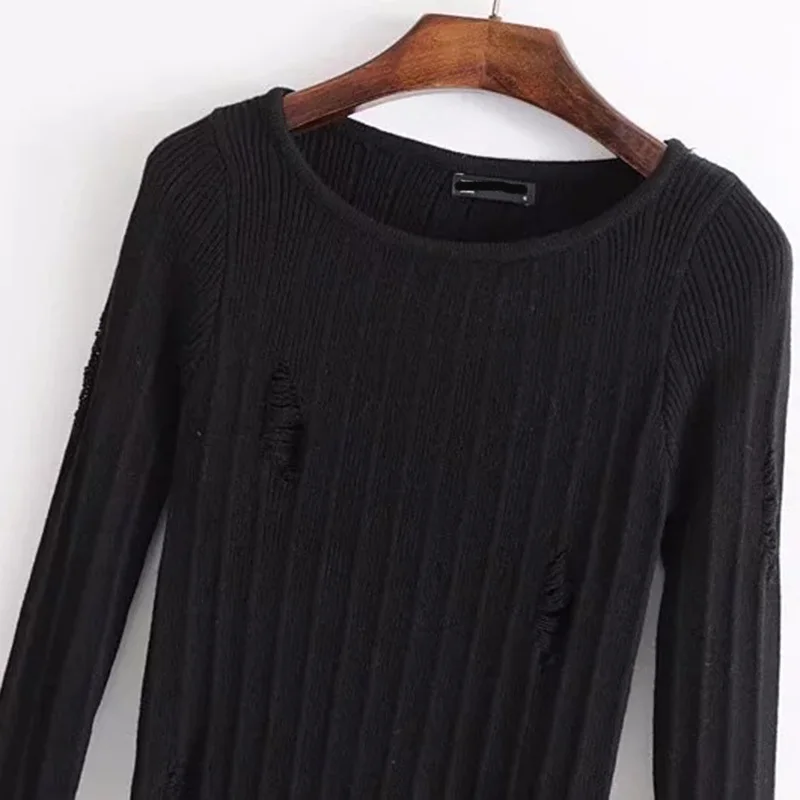 Повседневное однотонное трикотажное платье свитер с круглым вырезом облегающее