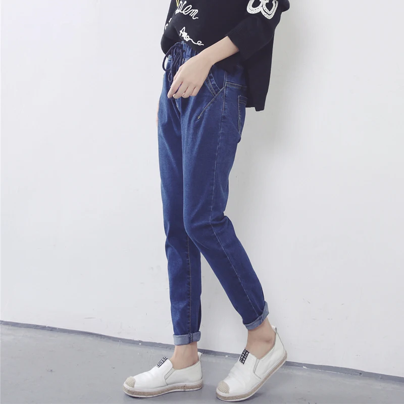 2016 Новых Осенью и Зимой Моды Реального Темперамент Drawstring Упругие Талии Джинсы