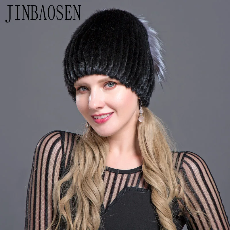 COLOR1 JINBAOSEN русская модная шапка Лыжная шапка норковая шапка норка, лиса в сочетании с мехом вязаный шерстяной Комплект зимний женский мех - Цвет: COLOR1