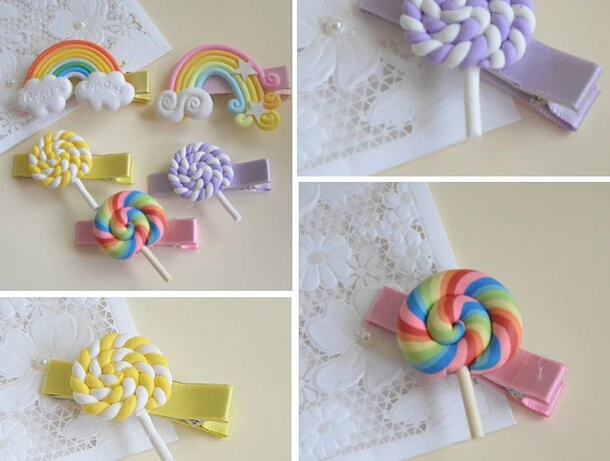 Новинка 2016 заколка для волос из полимерной глины стерео мультяшный радужный