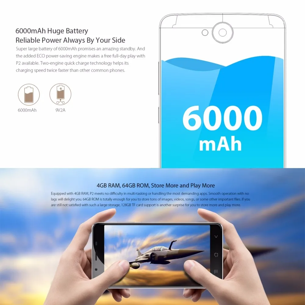 Blackview P2 смартфон 5 дюймов FHD Экран 4G B Оперативная память 6 Встроенная Android 0 MTK6750T 8 Core