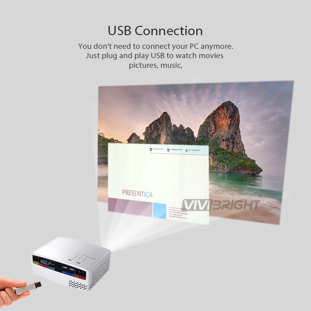 VIVIBRIGHT 1800 люмен светодиодный проектор GP80/UP. (опционально Android 6.0.1 wifi Bluetooth простой