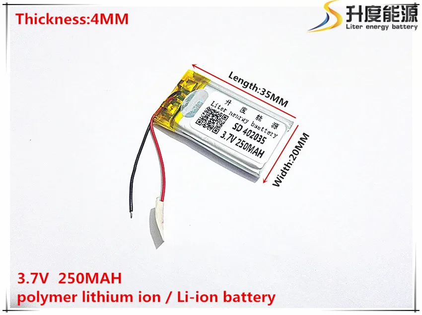 2 шт. [SD] 3,7 V, 250 mAH, [402035] полимер литий-ионный/литий-ионный аккумулятор для игрушки, POWER BANK, gps, mp3, mp4, мобильный телефон, динамик