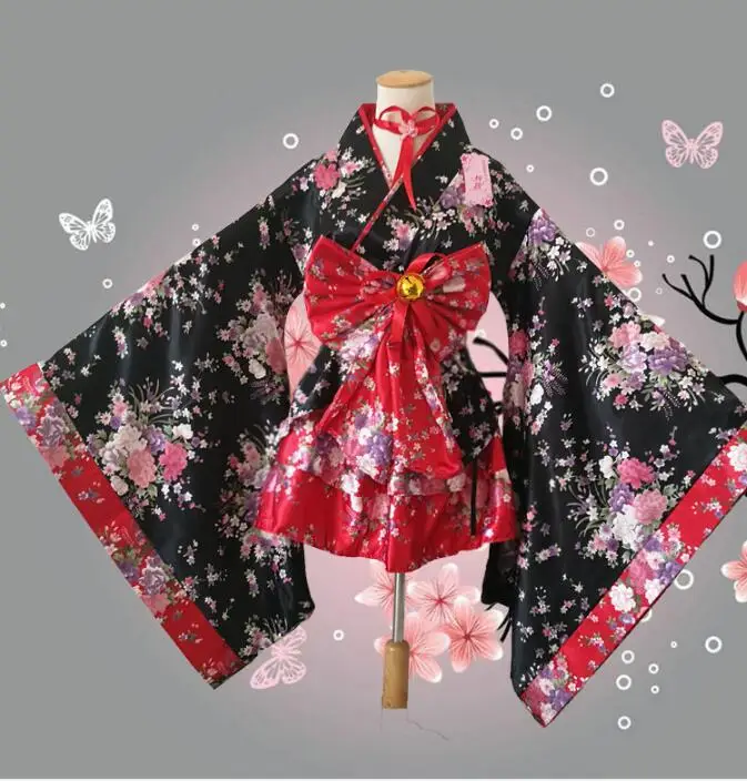 

Geisha costume Bow Japanese kimono Cherry Cosplay Hell girl