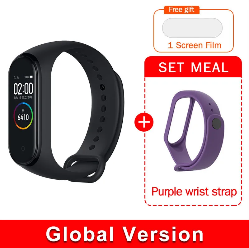 EN Add Purple Strap Оригинальная глобальная версия Xiaomi Mi Band 4 Smart Miband, новейший музыкальный браслет, пульсометр, фитнес, 135 мА/ч, цветной экран, Bluetooth 5,0 - Цвет: EN Add Purple Strap