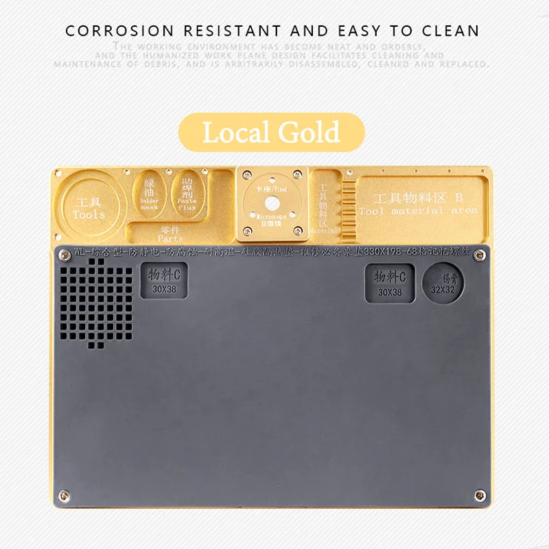 Local Gold WL алюминиевый микроскоп обслуживание платформы высокая термостойкость Pad Ремонт BGA паяльная станция - Цвет: Local Gold