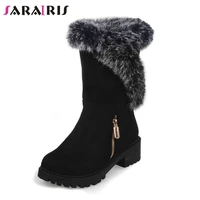 sarairis plus size 30 52 new hot sale zipper square heels shoes woman casual winter black non slip mid calf platform snow boots