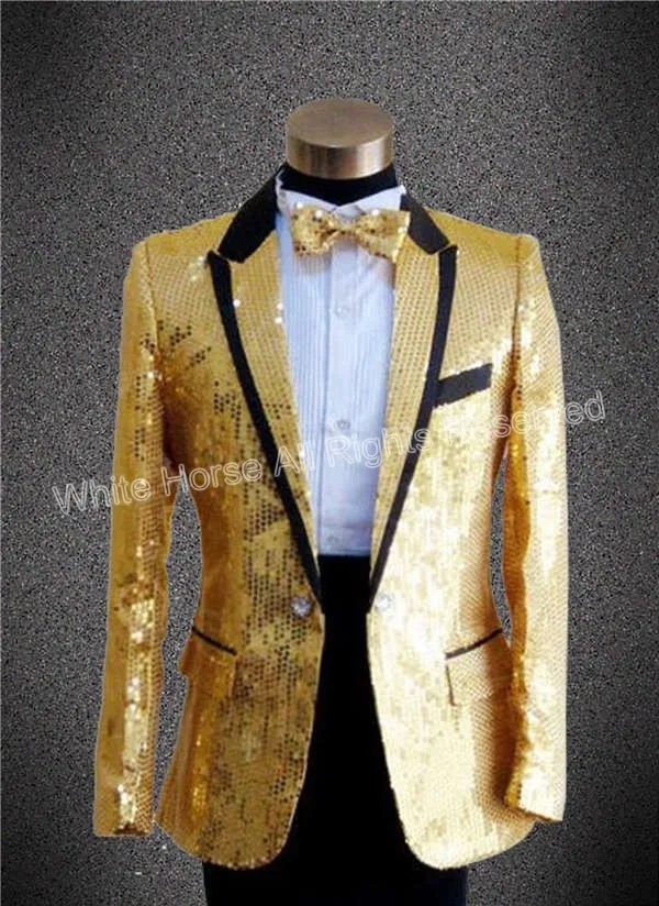 

2018 gold blazer for men sequin tuxedo gold jakcet men stage costumes slim fit party suits men sequin blazer