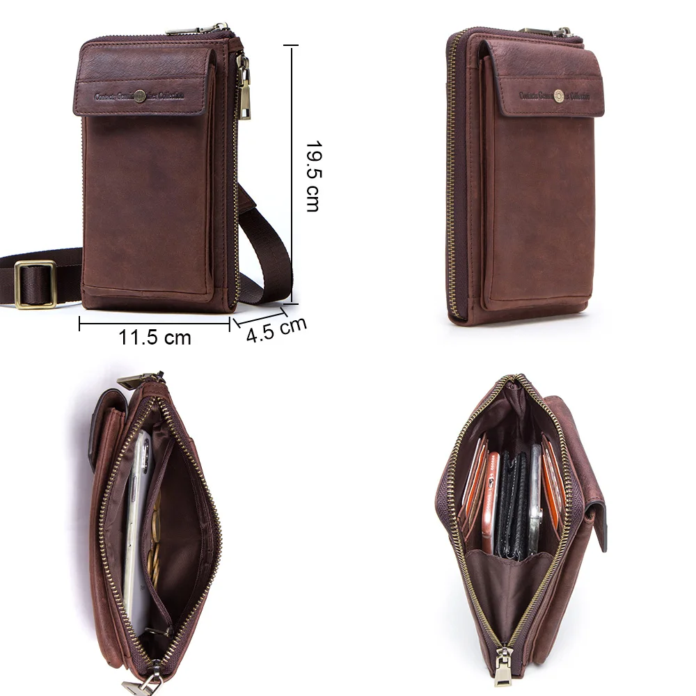 CONTACT'S мужской клатч из натуральной кожи мини сумка через плечо Мужская поясная