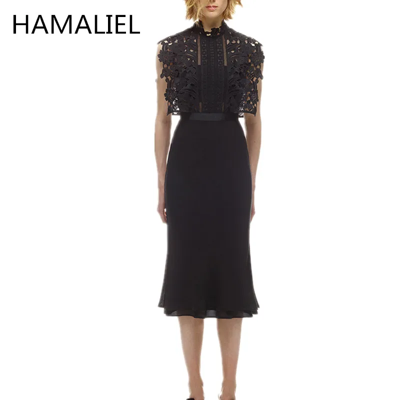 Женское платье Русалочки HAMALIEL черное без рукавов с кружевными вставками