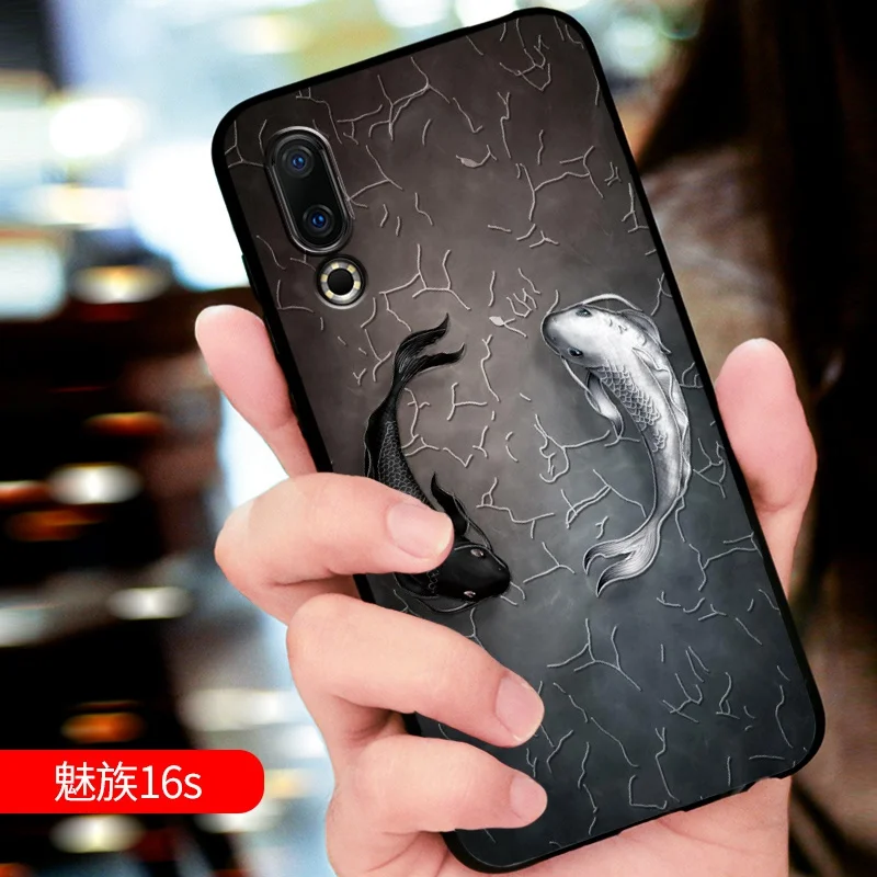 Тиснением Винтаж Восточной Азии китайский японский стиль чехол для Meizu 16 S Снежная гора декрет Кран Крышка