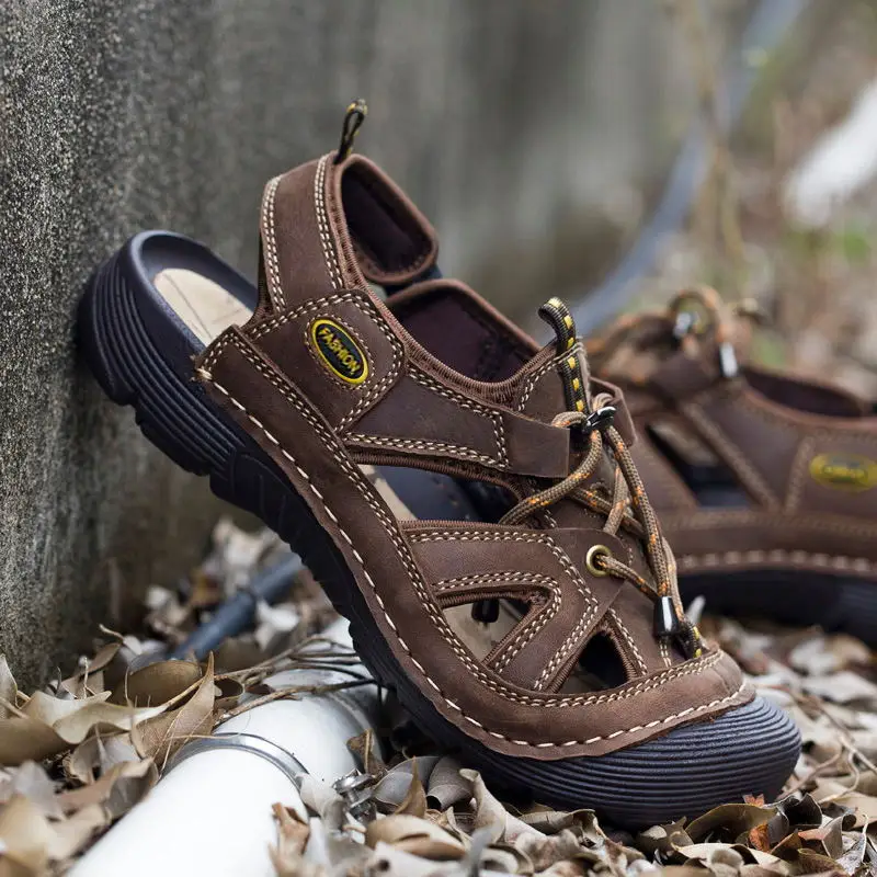 LAISUMK носимых и устойчивой нескользящей кожи Zapatos дышащая Для мужчин Обувь, сандалии мягкая подошва; летние пляжные шлепанцы Zapatillas