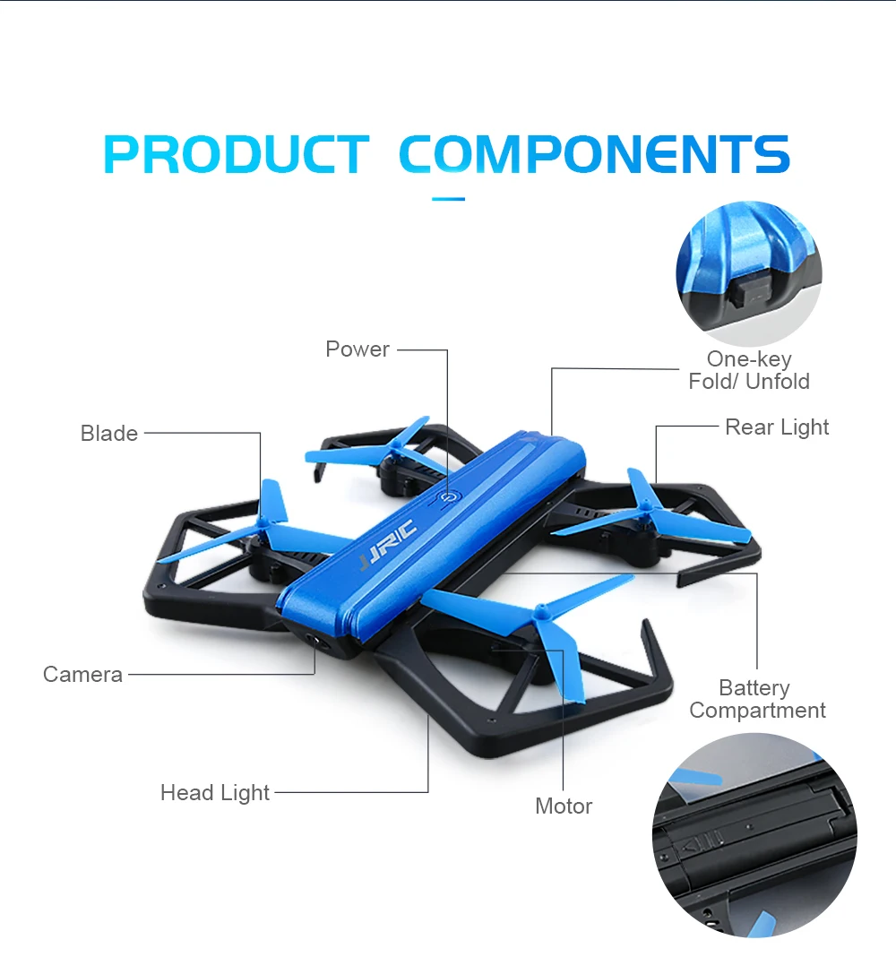 JJRC H43WH H43 Карманный Дрон для селфи с 720P Камера удержания высоты RC Квадрокоптер с режимом headless складной Дроны с камерой HD VS E58 X12