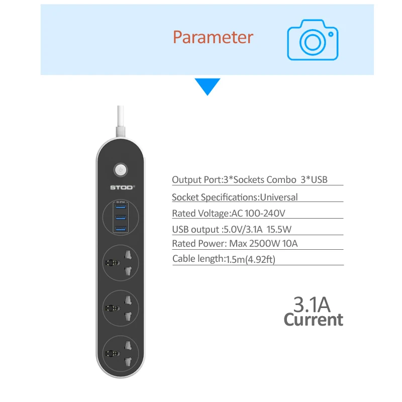 STOD 3 порта USB зарядное устройство 15 Вт розетка блок питания 2500 2в1 домашняя