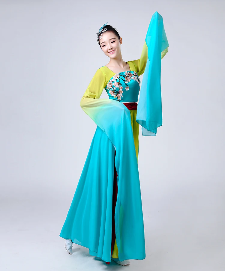 Китайский hanfu Женский танцевальный костюм воды рукава Танцы r древнекитайский Карнавальный Костюм rhinstones платье Одежда для сцены с вышивкой