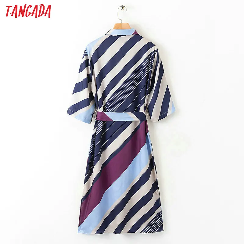 Tangada, корейский стиль, женское платье, весна, винтажное, Полосатое, офисное, свободное, модное, женская одежда, 1D68