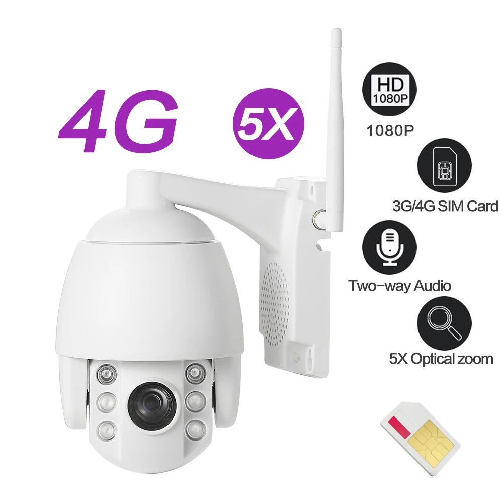 HD 1080P 3G 4G SIM карта купольная IP камера PTZ 5X Zoom Pan Tilt Наружная цилиндрическая камера беспроводная точка доступа Wifi движения CCTV видео Survei