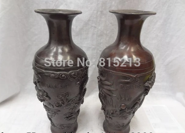 bi001124 11&quot Chinese Bronze Fly Dragon Phoenix Ball Statue Flower Twin Vase Pot Pair | Дом и сад