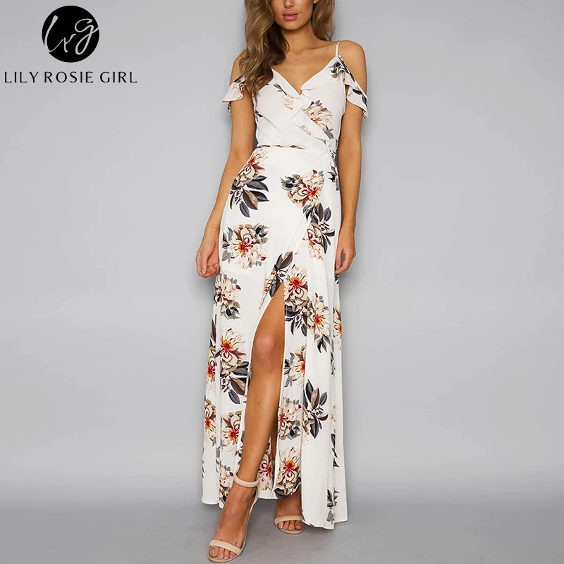 С открытыми плечами глубокий v образный вырез оборки Boho Макси длинное платье