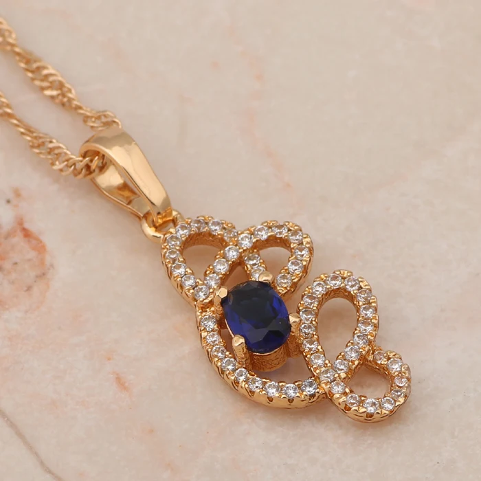 Простой дизайн золотой тон голубой циркон Циркон &amp Кристалл ожерелья и кулоны