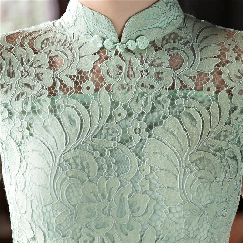 Шанхай история Новое поступление китайский женский колено Leng Cheongsam мода короткий стиль лето Qipao кружевное платье Vestidos