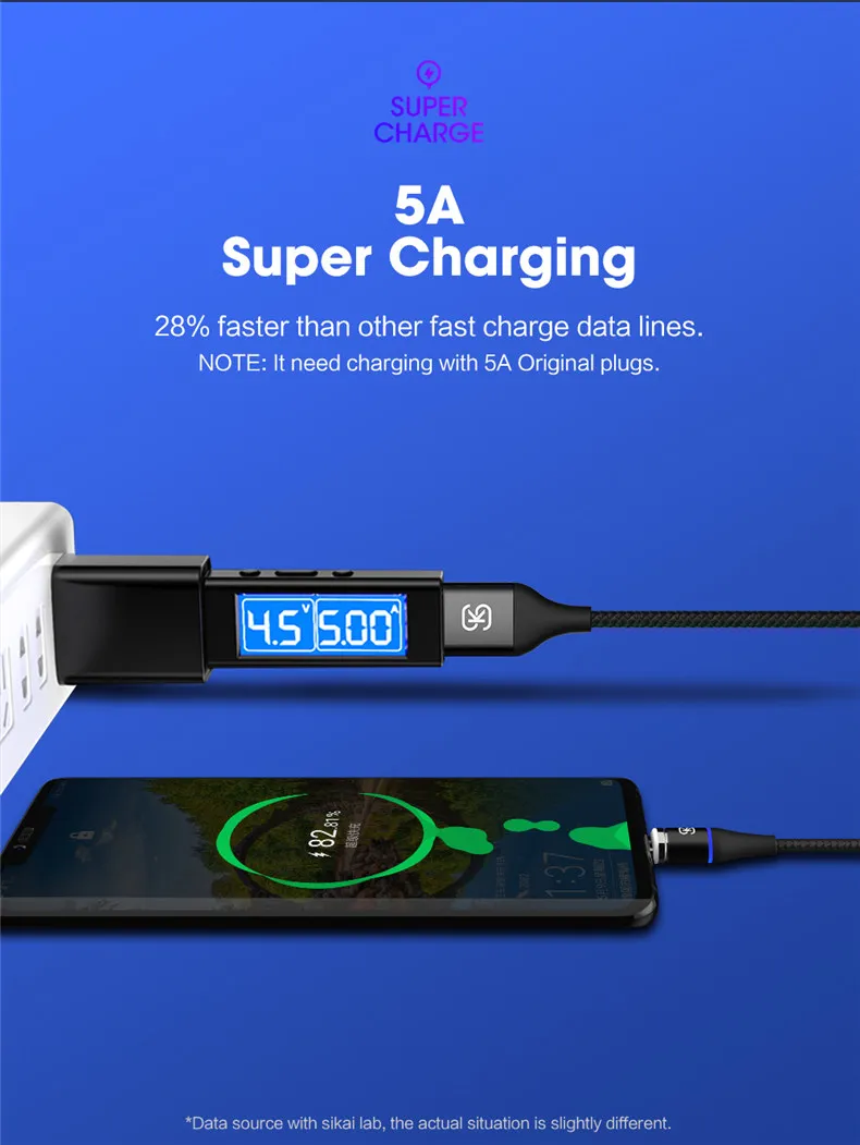 Магнитные кабели micro usb c для передачи данных SIKAI 3 в 1 5A 3A супер быстрая зарядка для iphone huawei мобильный в автомобиле QC 4,0 Реверсивный магнит