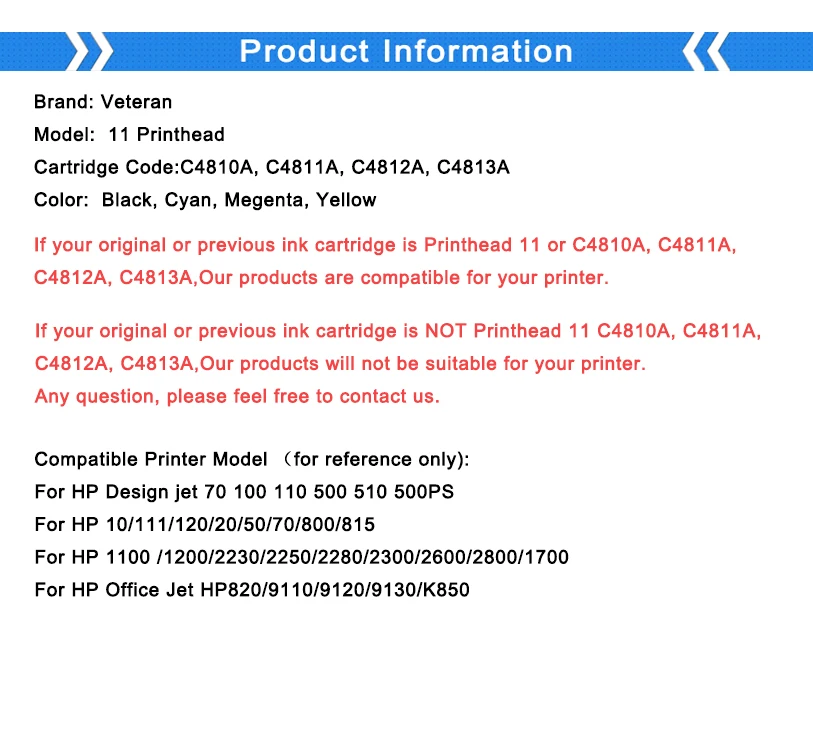 Ветеран печатающая головка совместима с hp 11 Замена для hp11 черная C4810A HP Designjet 70 100 110