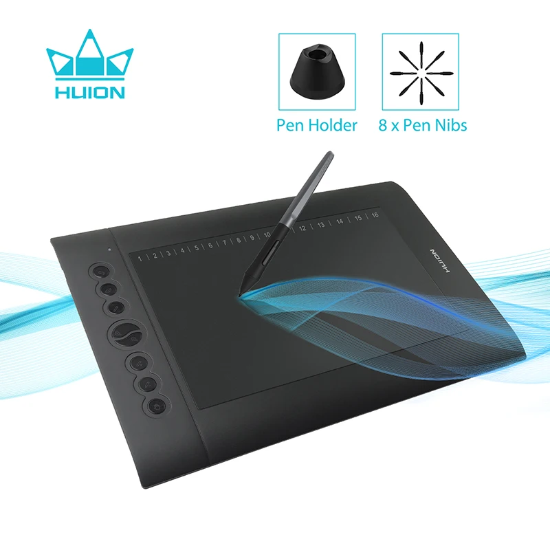 Цифровой планшет HUION H610 PRO V2 с графическим рисунком на 8192 уровней ± 60 ° функция наклона ручка без аккумулятора с 8 нажатыми 16 мягкими клавишами