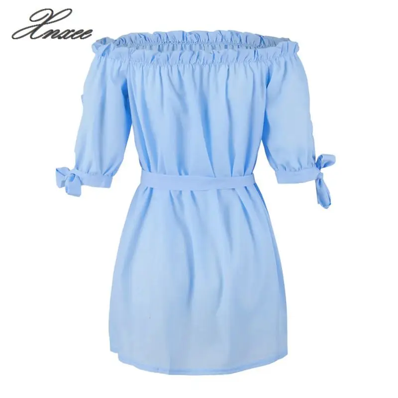 

Women Sexy Off Shoulder Sleeve Solid Loose Short Boho Mini Dress Beach Cocktail Party Dress Womens summer Dresses