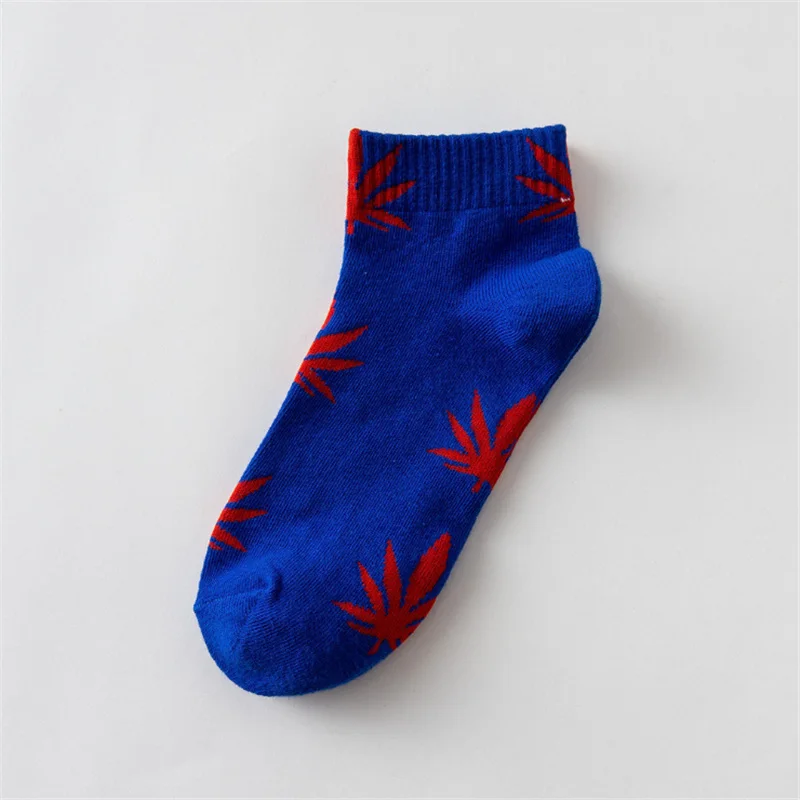 52155 Moda Socmark Summer Women Men's Funny Ankle Socks Hemp Meias Long Happy Maple Leaf sokken Cotton Weed Grass White Black Socken - Цвет: 52155